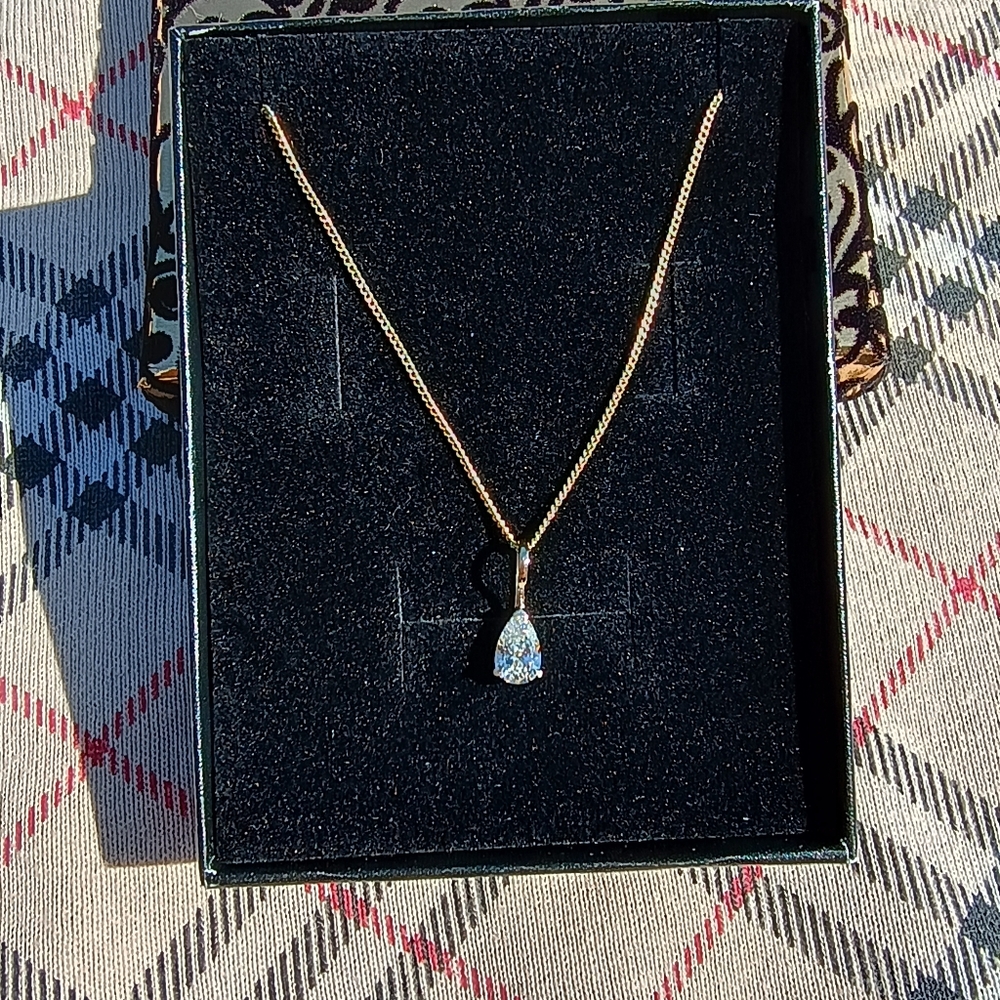 Certified Pear-Shaped Diamond Hand Crafted Gold and Silver Pendant Necklace